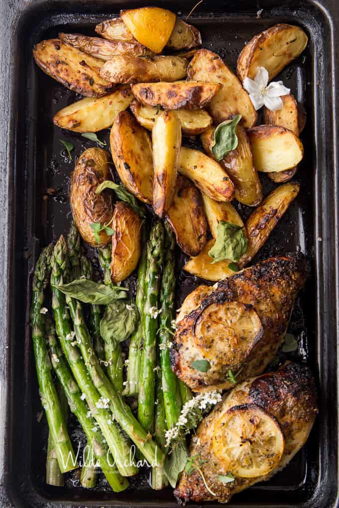 One Pan Lemon Roast Chicken and Asparagus. The one pan wonder that