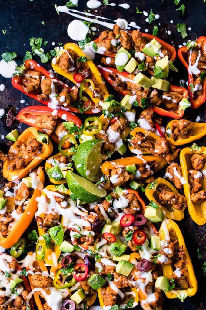 Fully Loaded Spicy Turkey Nachos Recipe. Weight Watchers friendly nachos with lean, cajun spiced turkey and all the toppings! https://saltedmint.com