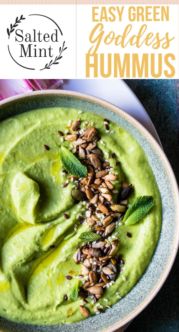 Green pea hummus with olive oil.