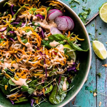 Vegetable pad thai with cashew dressing.