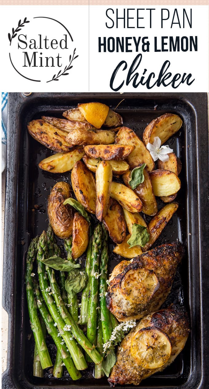 Sheet pan Chicken and asparagus top down.
