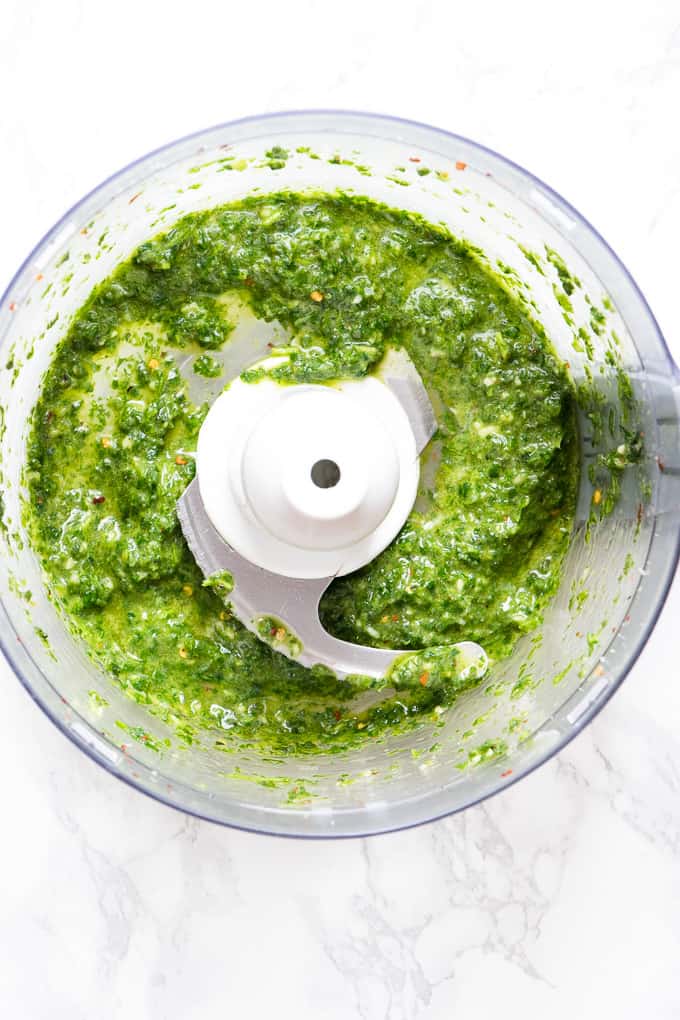 Chimichurri Sauce in a white bowl.