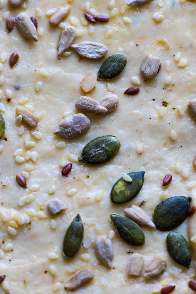 Seeded homemade crackers.