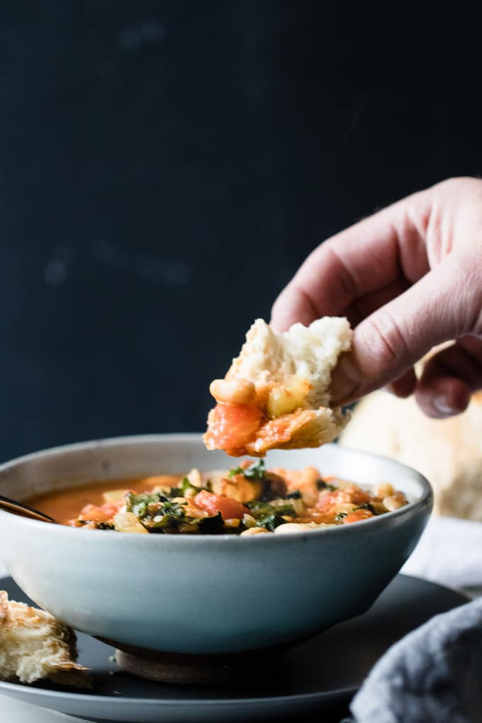 Hearty white bean minestrone is a veggie loaded warming spin on the Italian classic. This soup is full of veggies and protein to keep winter colds at bay and it's got a depth of flavour from pancetta and cavolo nero. A nod to classic Italian ingredients. 