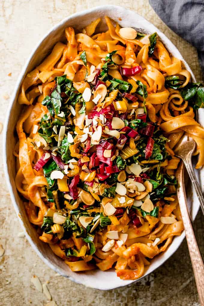 Roasted Red Pepper Pasta With Greens • Salted Mint