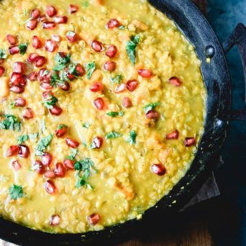 Sweet Potato Red Lentil Dal with herbs.