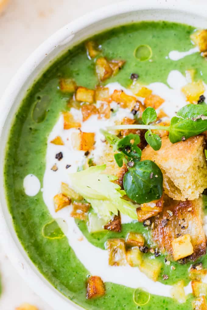 Vegan 15 Minute Watercress Soup. It's a thick nourishing soup loaded with peppery greens and creamy potatoes. And completely vegan.