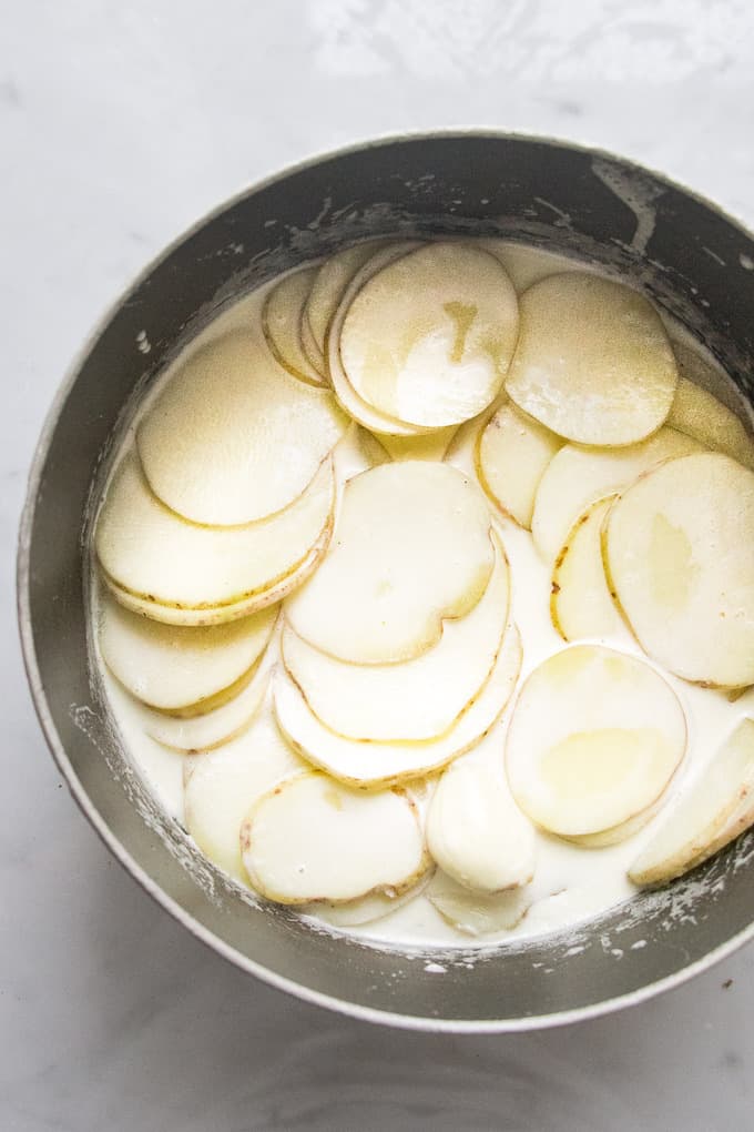 Potatoes Au Gratin in a casserole dish.