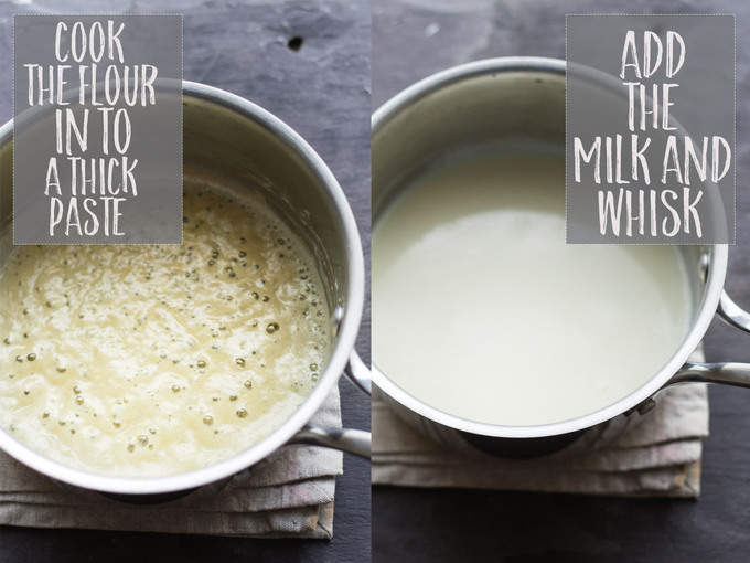 Cooking the roux and milk.