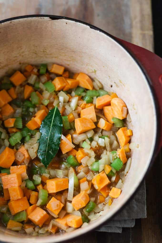 Vegetable in soup pan