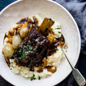 Slow cooked beef short ribs with ale.