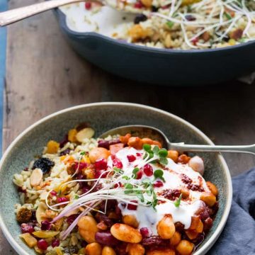 Moroccan 3-bean stew in a bowl.