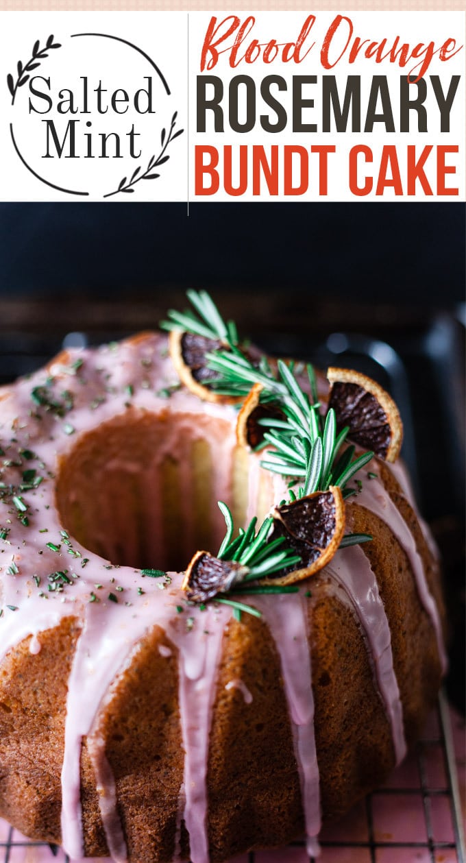 Blood Orange and rosemary bundt cake with text overlay.