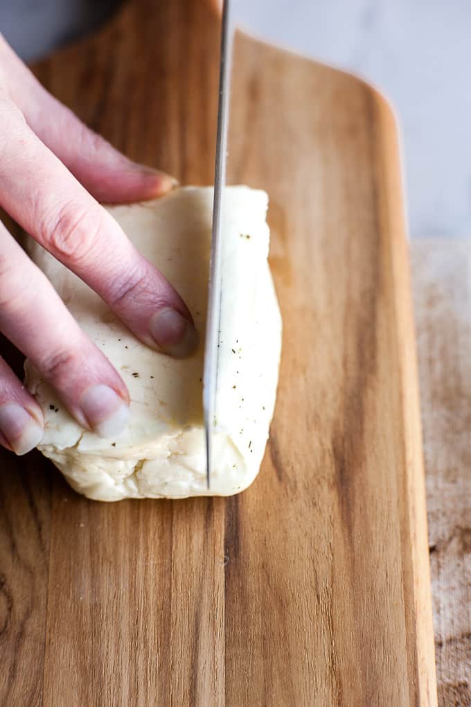 Halloumi with olive oil and pepper.