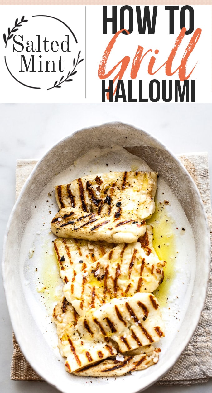 Grilled halloumi on a platter.