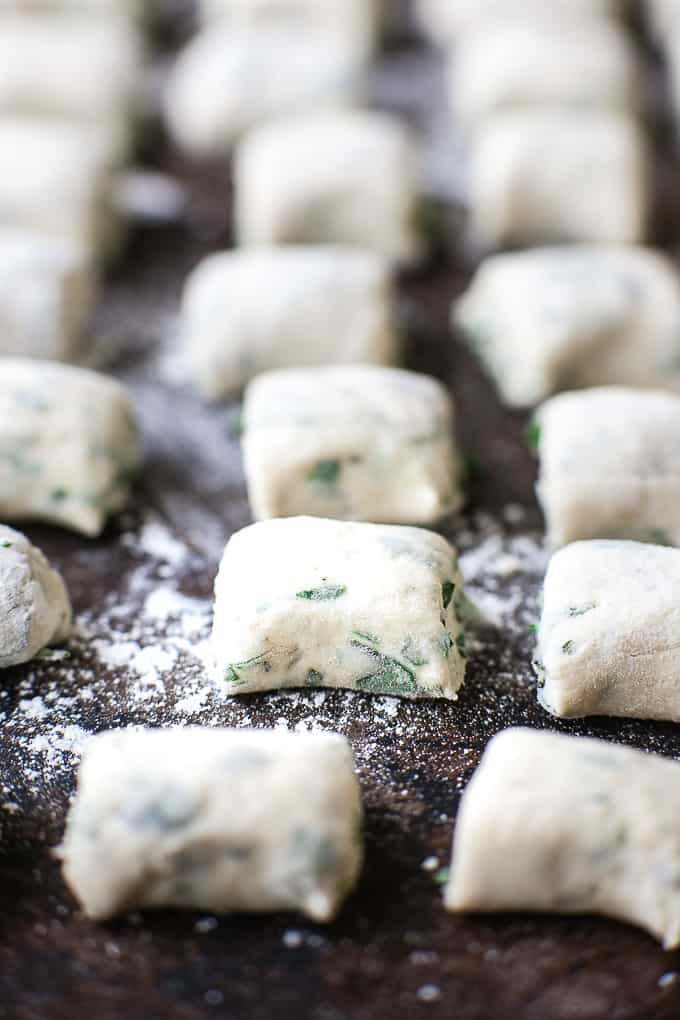 gnocchi dumplings on baking tray