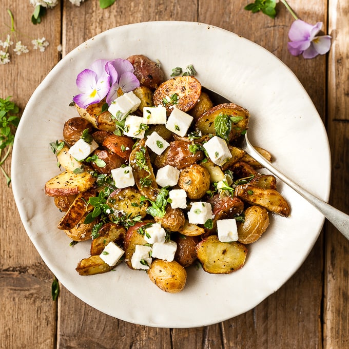 Simple Greek roast potatoes with lemon and feta