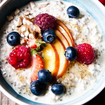Healthy overnight oats with fruit.