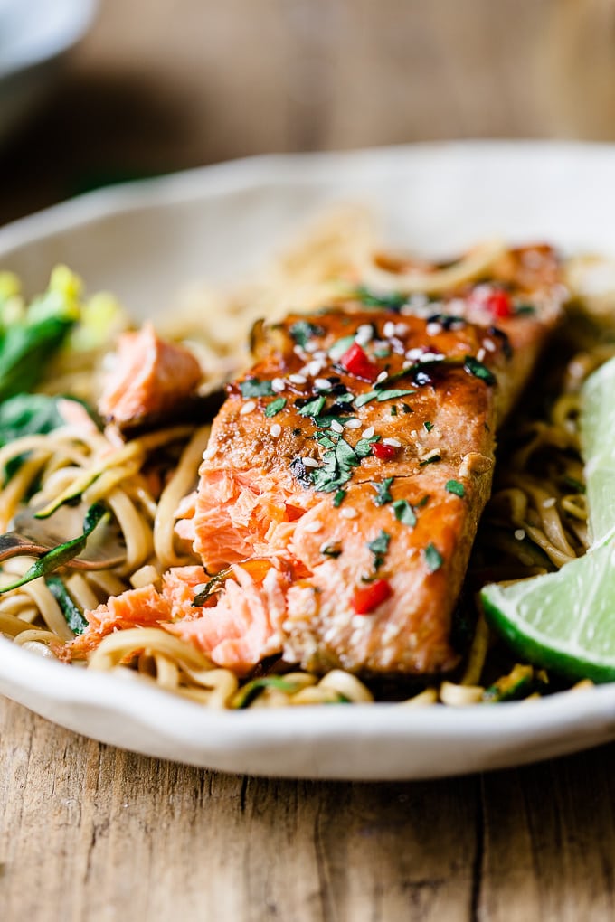 Maple Glazed Salmon Pan Fried With Zoodles • Salted Mint