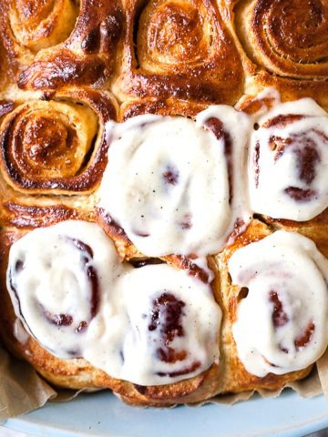 Apple butter cinnamon rolls with cream cheese frosting.