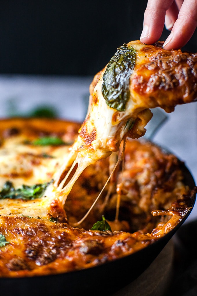 Skillet lasagna with extra cheese.