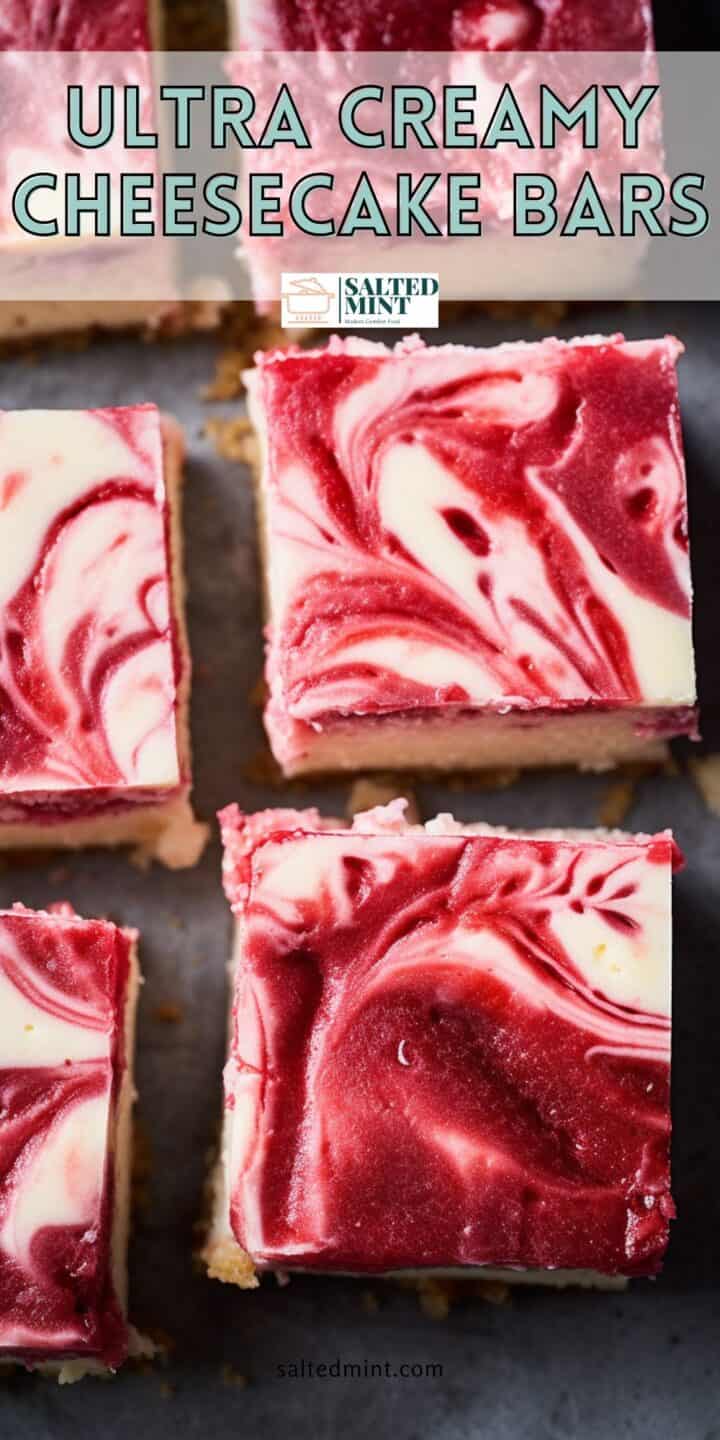 Easy raspberry cheesecake bars with text overlay.