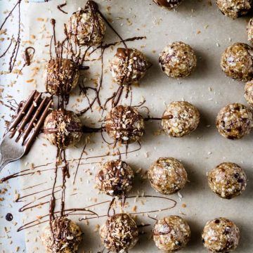 Dates and oat energy bites with chocolate.