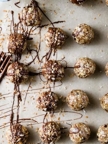 Dates and oat energy bites with chocolate.