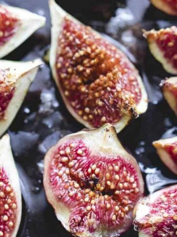 Honey roasted figs on a baking tray.