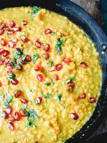 Red lentil dhal with pumpkin.