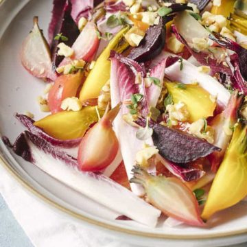 Roasted beetroot salad with walnuts and oranges.