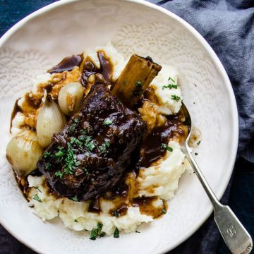 Slow cooker braised beef short ribs.