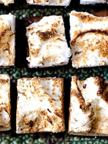 S'mores brownies on a green platter.
