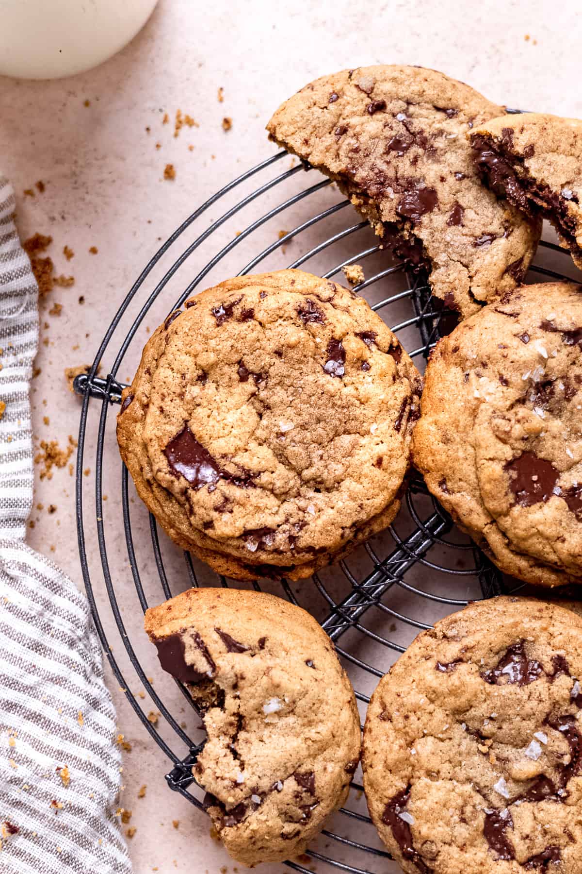 Cardamom Chocolate Chip Cookies on a cooling rack.