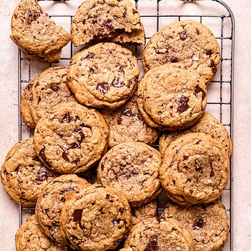 Cardamom Chocolate Chip Cookies on a cooling rack.