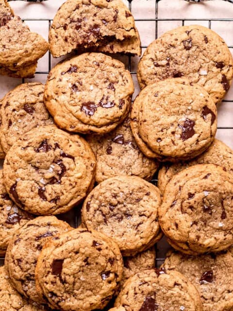 Cardamom Chocolate Chip Cookies on a cooling rack.