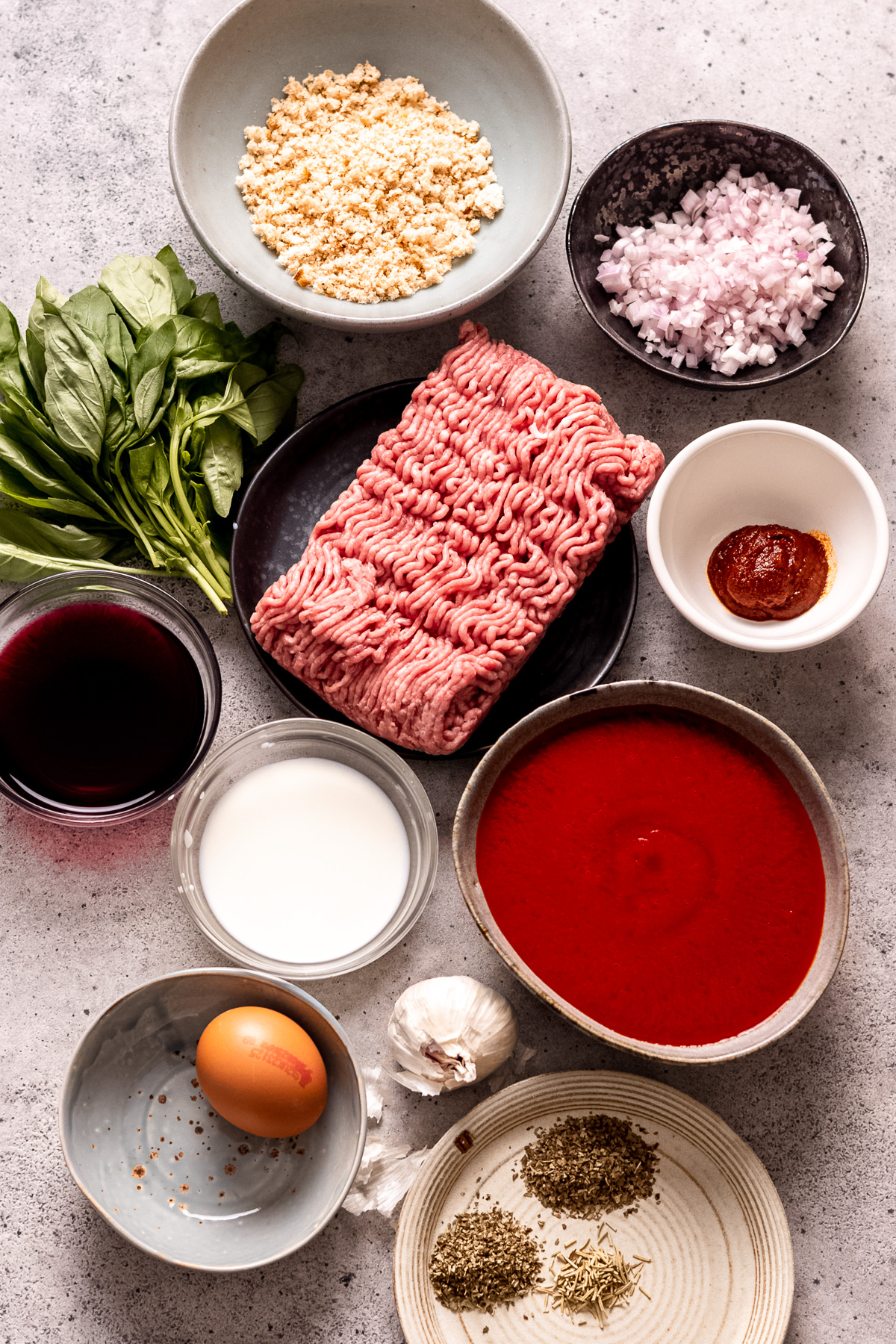 Ingredients for Italian meatballs.