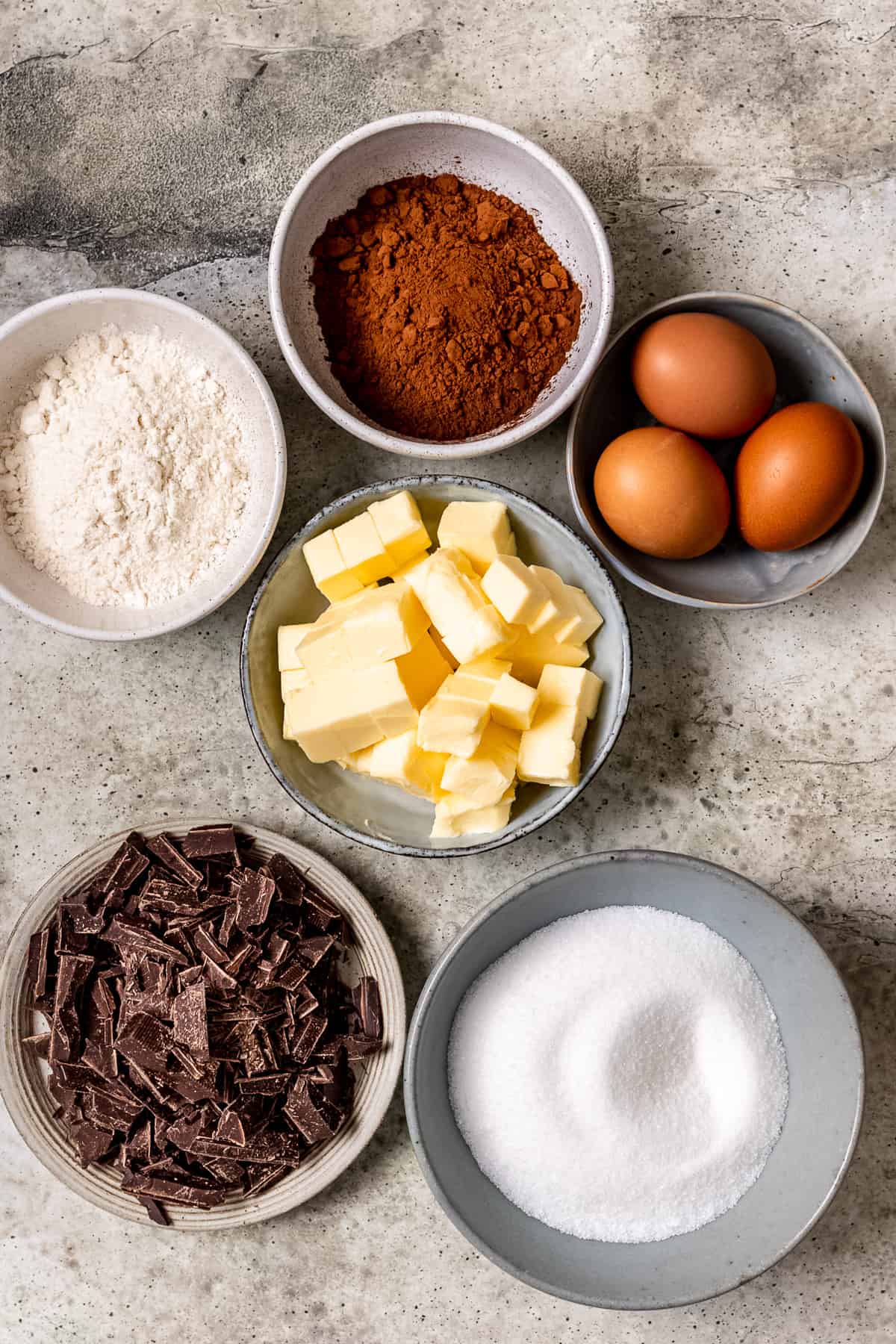 Ingredients for dark chocolate brownies.