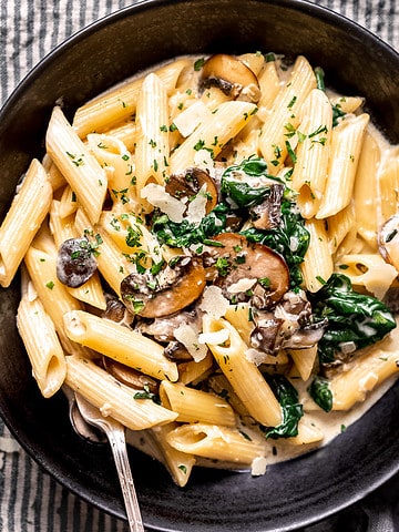Lighter Healthier Creamy Mushroom Pasta.