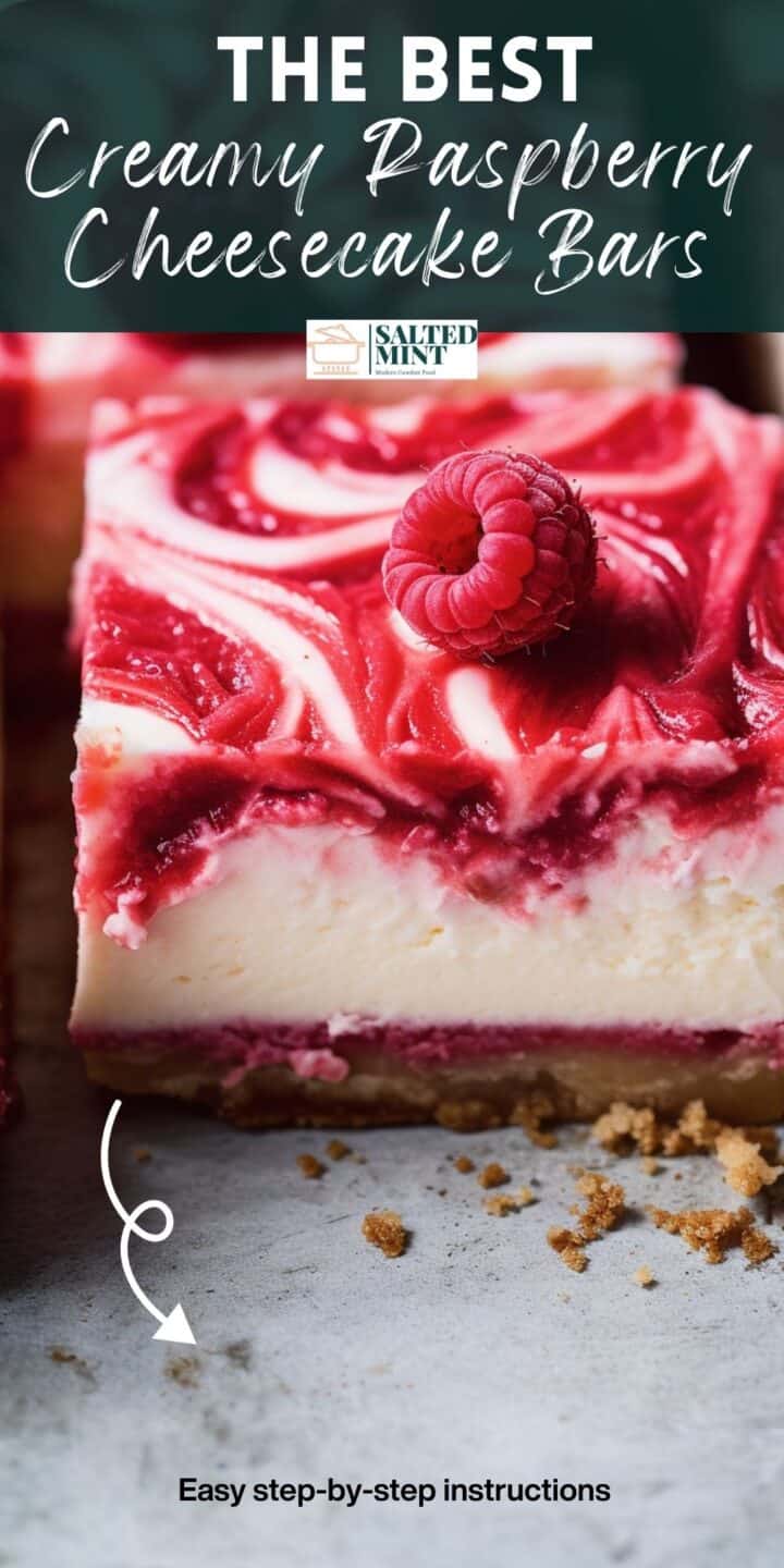 Raspberry white chocolate cheesecake bars in a baking tray.