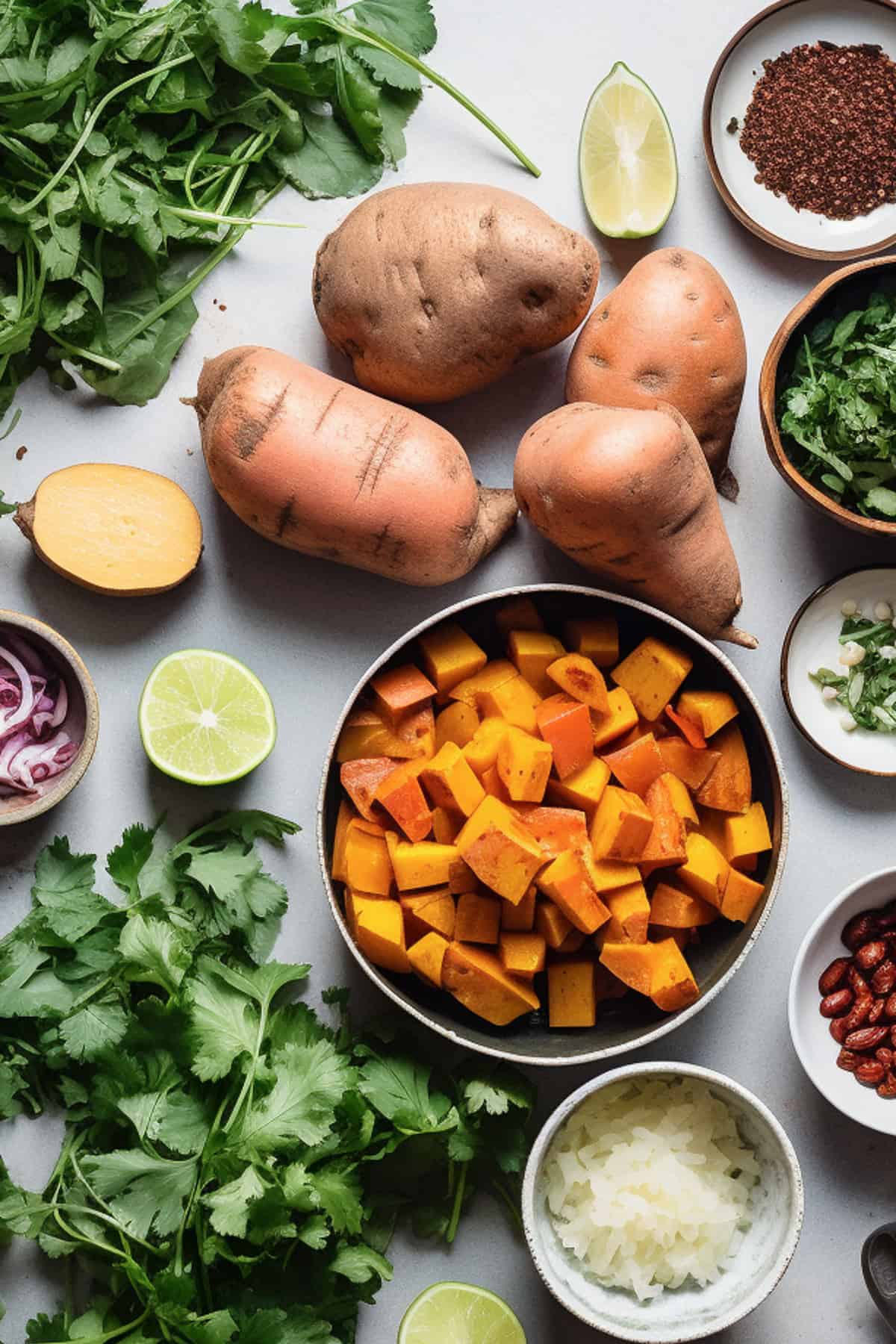 Ingredients for sweet potato curry soup.