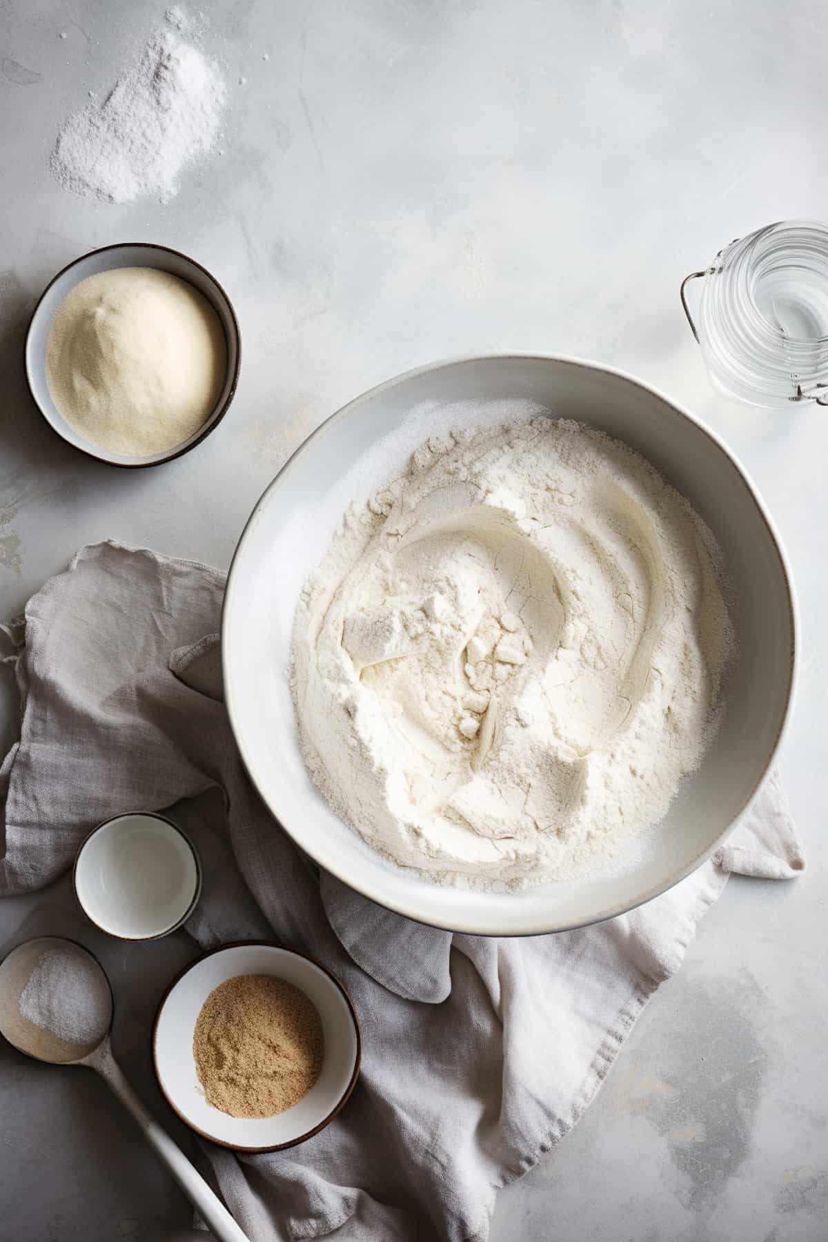 Ingredients for baking bread rolls.