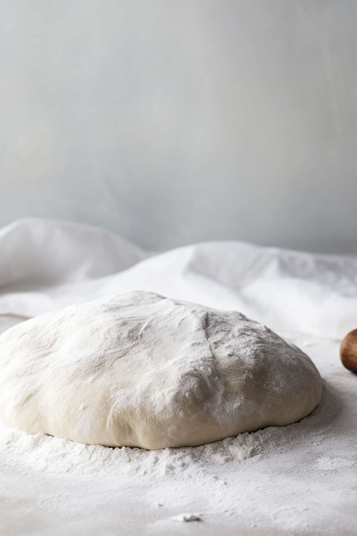 Dough for garlic naan bread on a floured surface.
