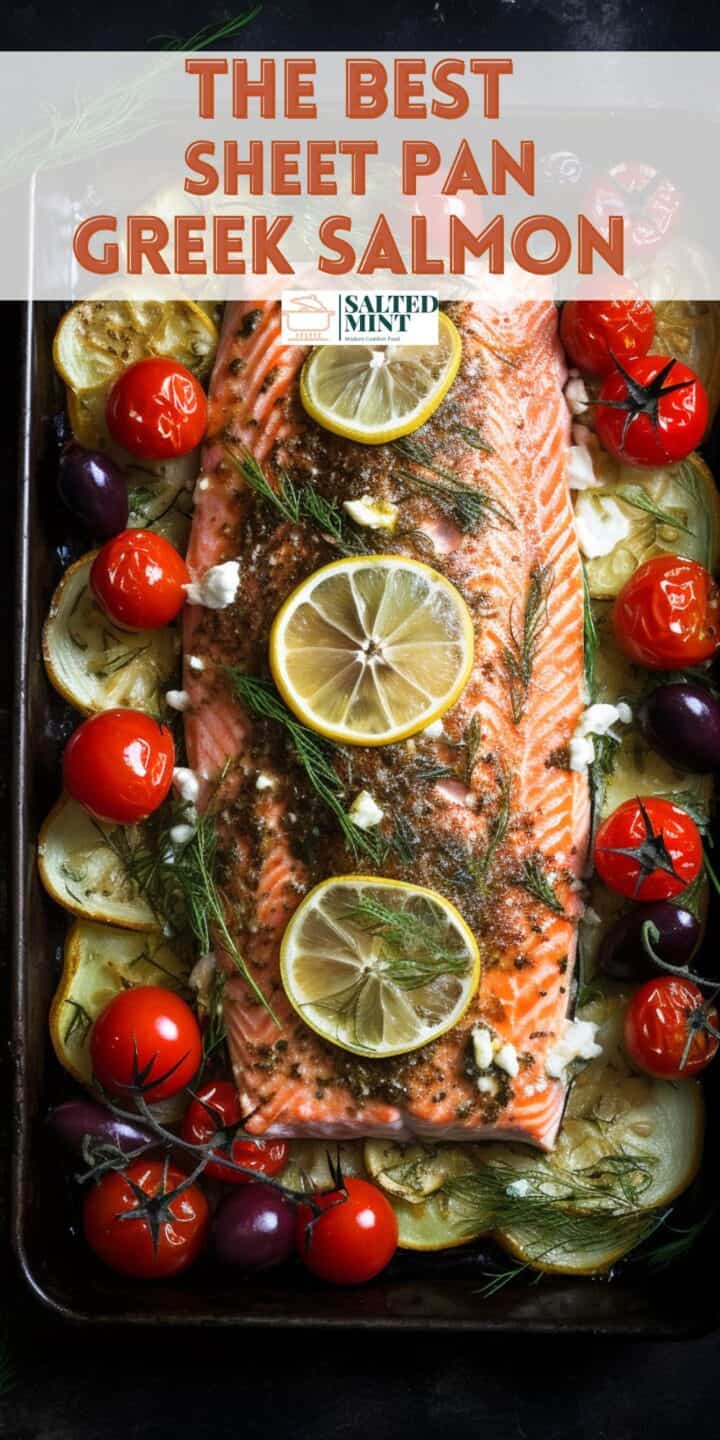 Greek salmon baked with tomatoes and herbs.