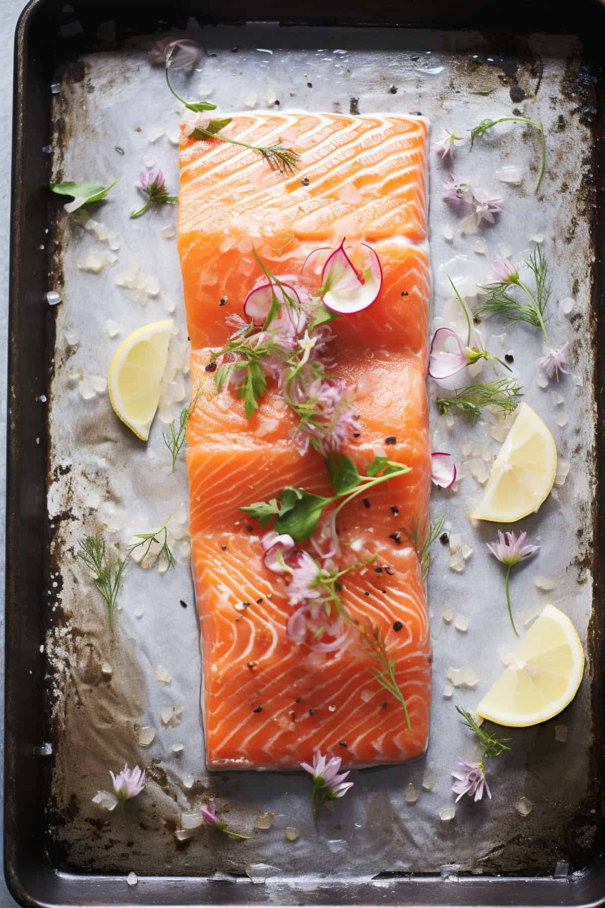 Greek salmon being dried before baking.