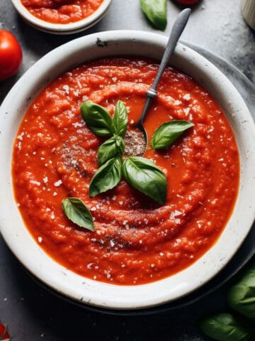 Classic pomodoro sauce in a bowl with basil.