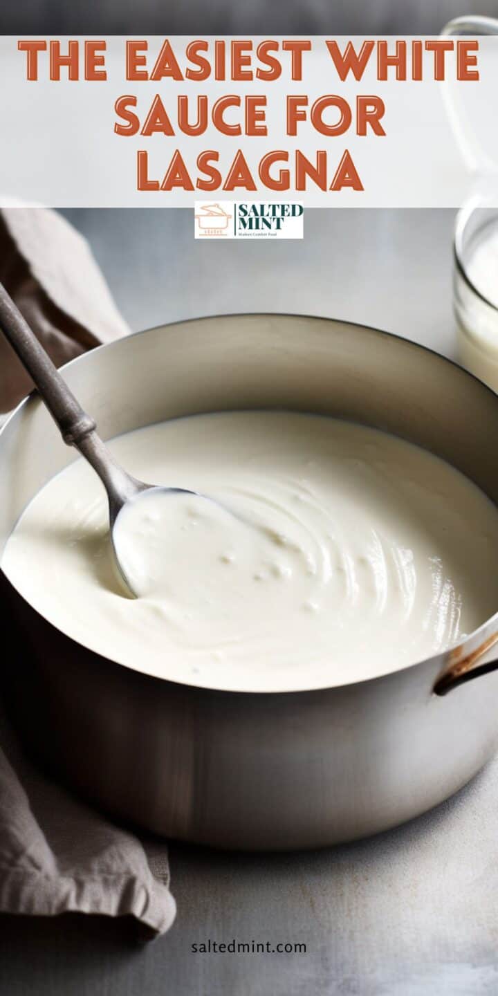 White sauce for lasagna in a pot.
