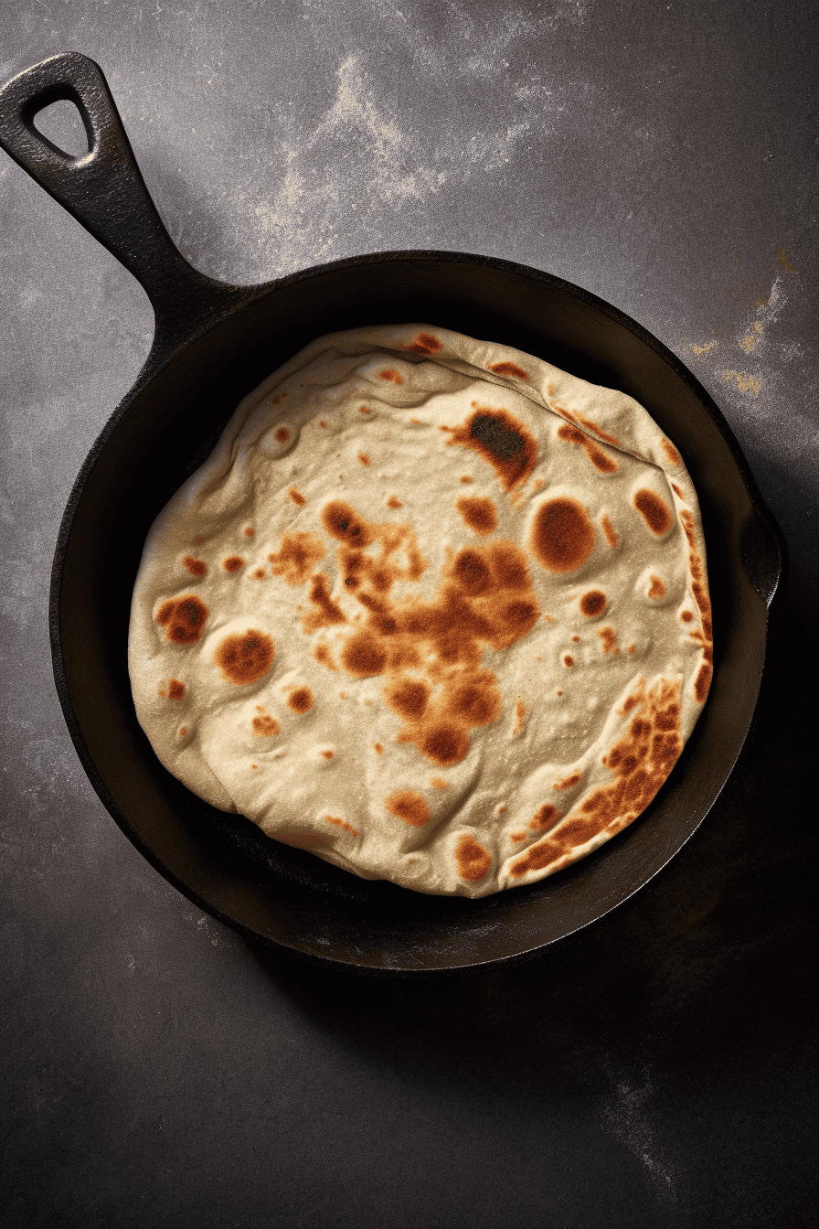 Naan bread being cooked in a pan.
