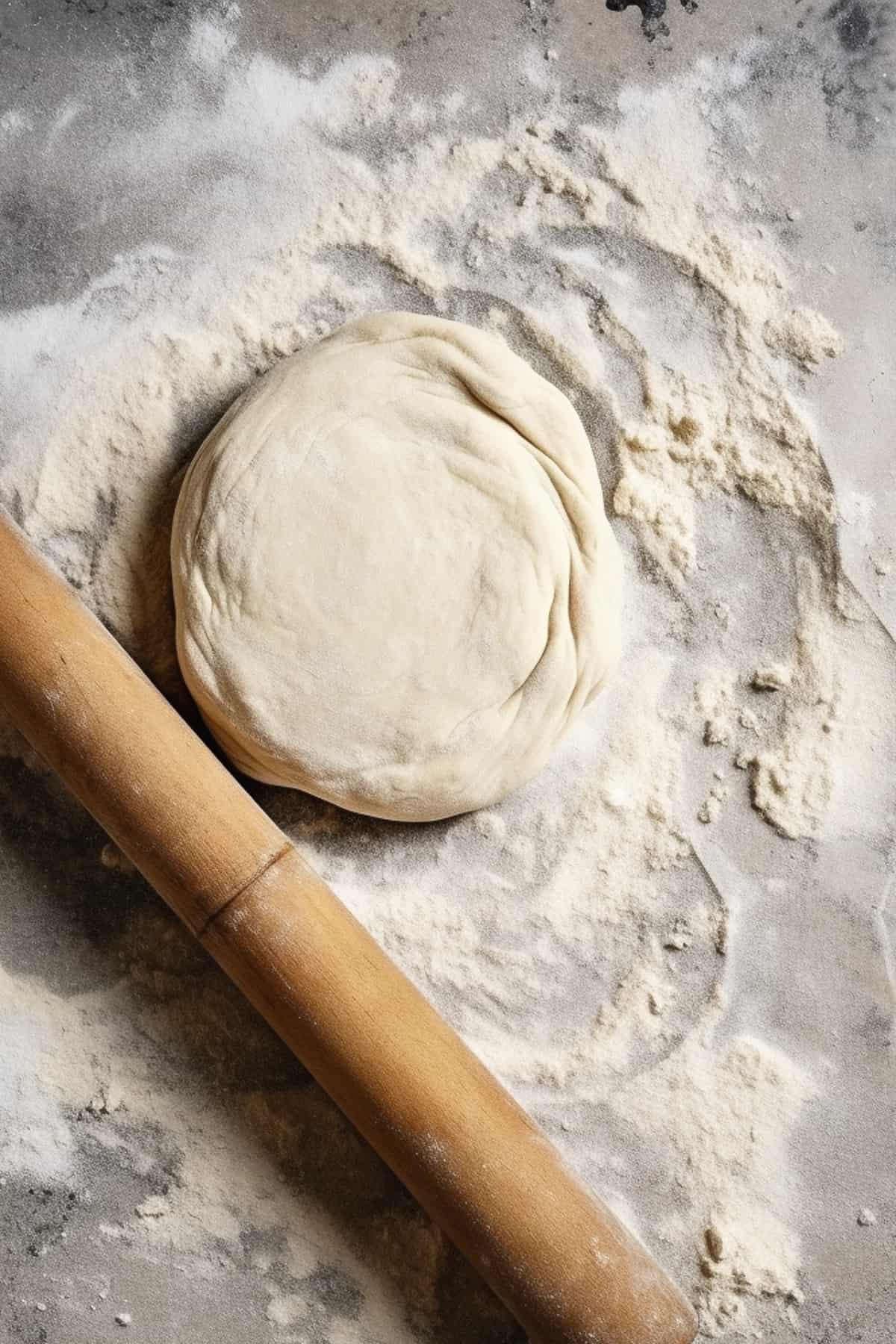 No-yeast naan dough being rolled out on a table.