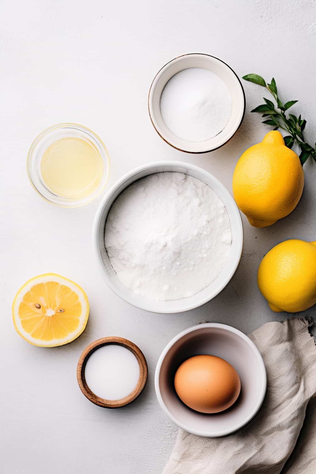 Ingredients for lemon curd on a white table.